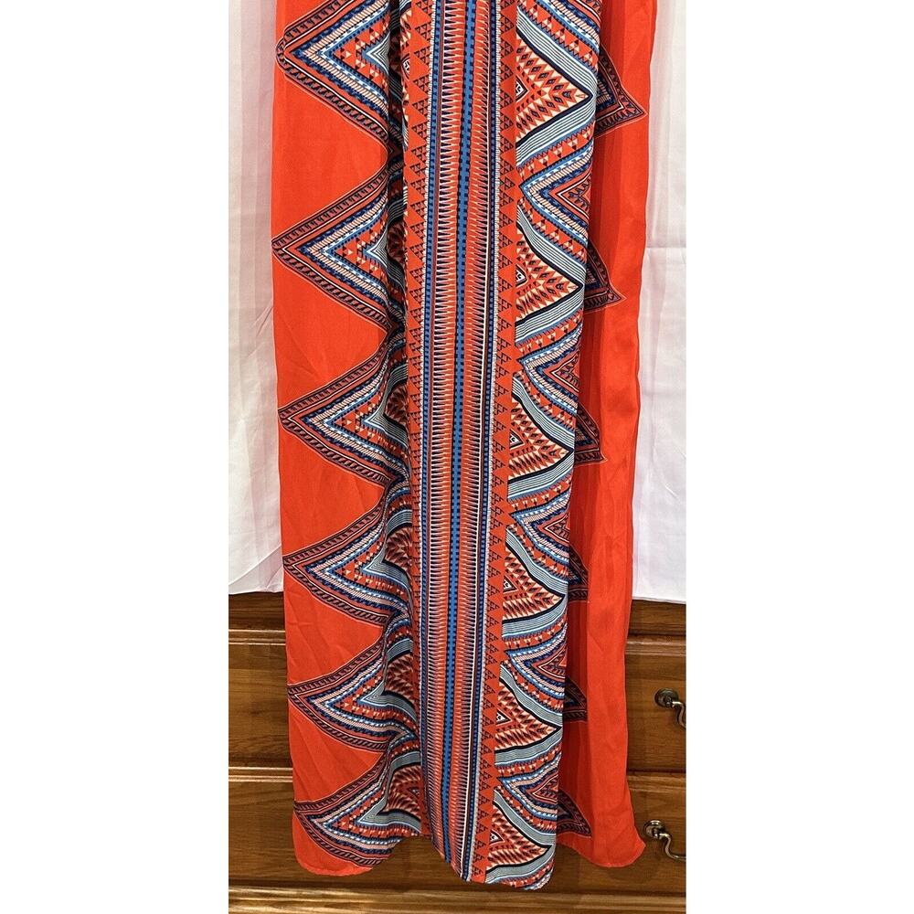 Luxology Tropical Belted Maxi Dress V Neck Women Size M Red Bohemian - Picture 7 of 16